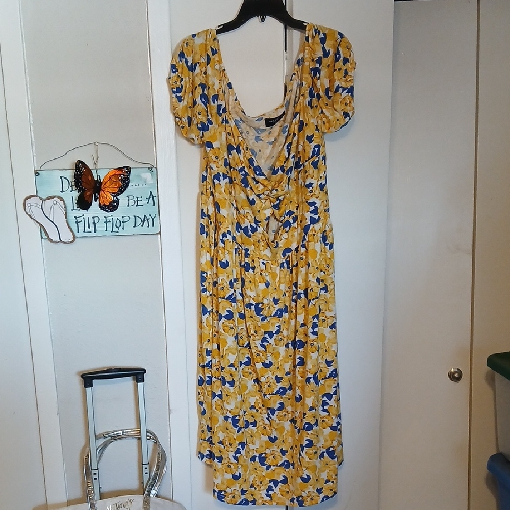 Rebdolls Yellow and Blue Floral Midi Dress